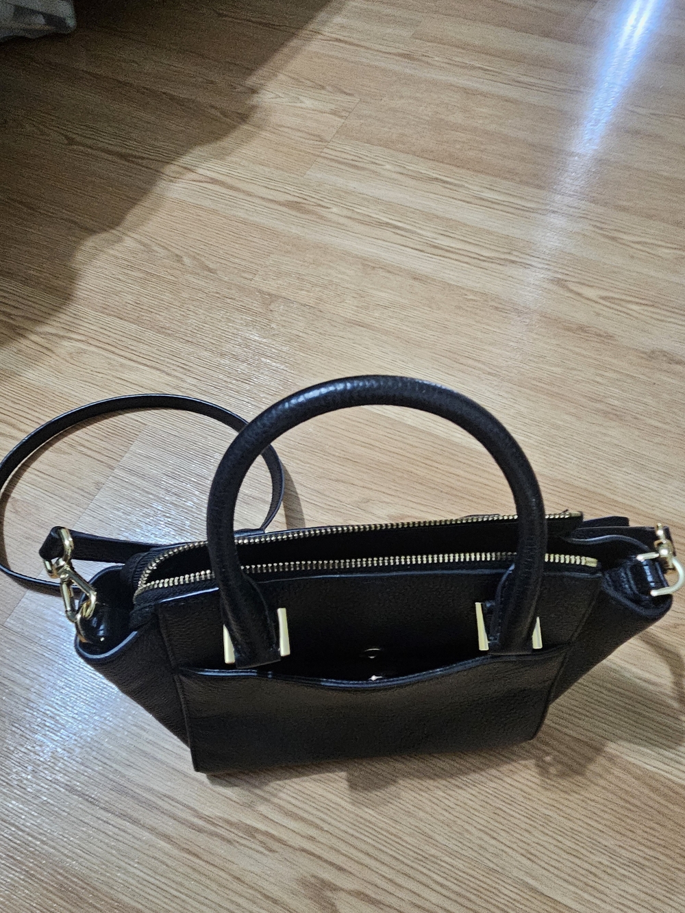 Michael Kors Black Pebbled Leather Top-Handle Shoulder Bag with Gold Hardware